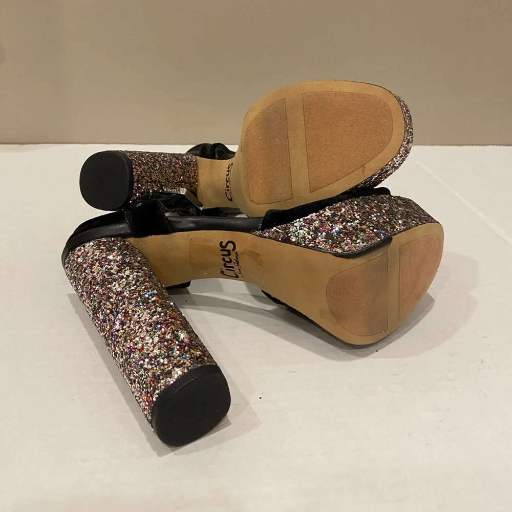 Circus by Sam Edelman NWOT Y2K Black Velvet Platform Heels with Glitter 7.5M